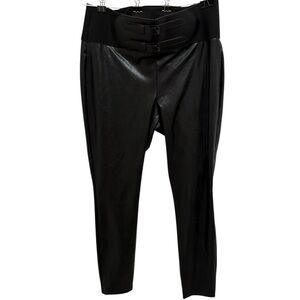 Express Black Faux Leather Leggings with Belt Detail
